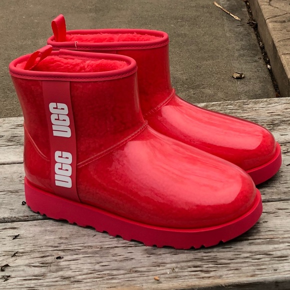 UGG Boots Pink Red PVC 9 Waterproof NEW - Picture 2 of 12